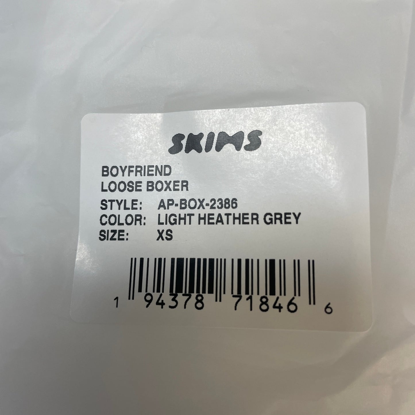 Skims NWT Women's XS Light Heather Grey Boyfriend Loose Boxer Shorts