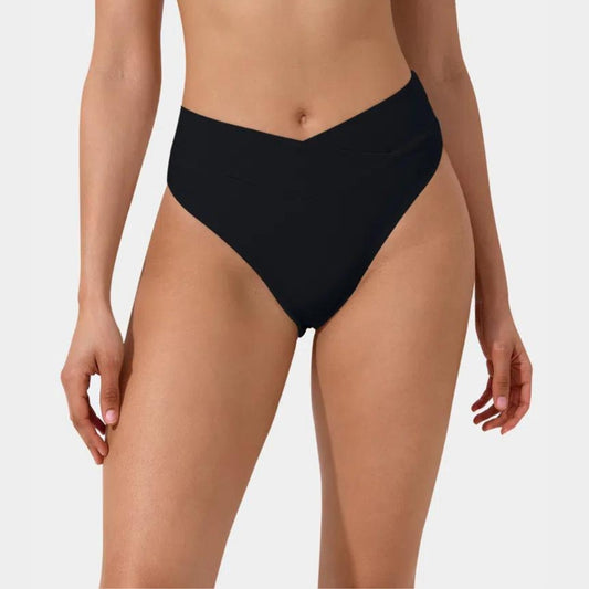 Halara NWT Women's S Black Crossover Medium Coverage Bikini Bottom Swimsuit