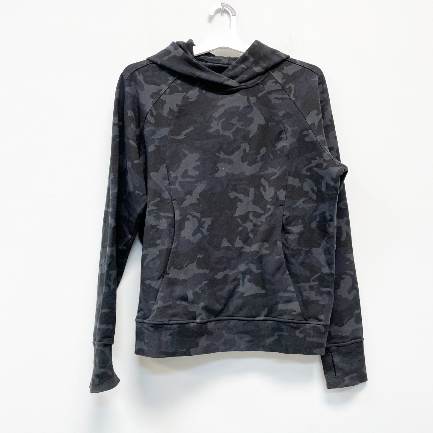 Lululemon Women's 6 Black Camo Scuba Training Yoga Pullover Hoodie Sweater