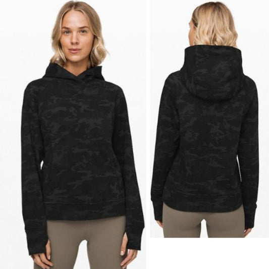 Lululemon Women's 6 Black Camo Scuba Training Yoga Pullover Hoodie Sweater