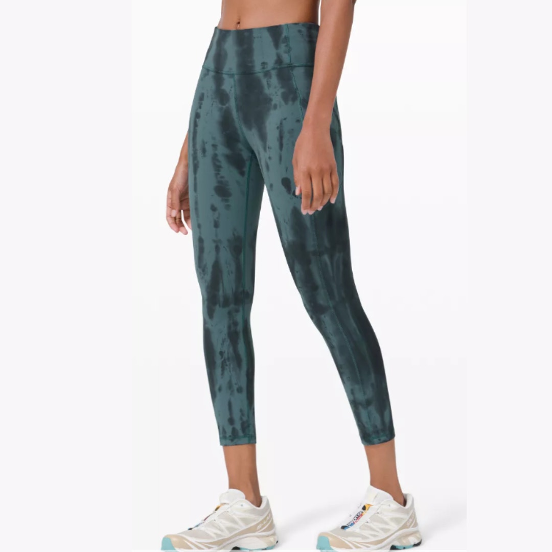 Lululemon Women's 8 Gray Teal Forest Shibori Invigorate High Rise Crop Yoga Pant