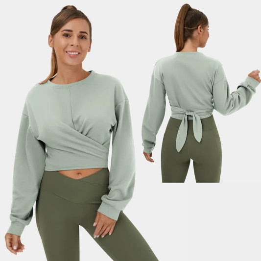 Halara NWT Women's S Green Dropped Shoulder Tie Back Cropped Sports Sweatshirt